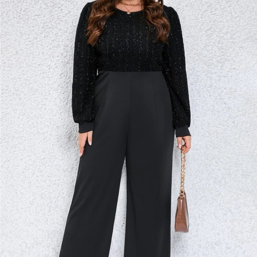 Brand NEW NEVER WORN Glitter textured bodice wide leg jumpsuit Plus size